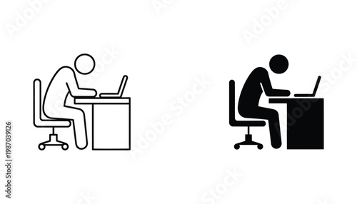 Worker Sitting Desk Laptop Bad Posture Health Ergonomics Concept Vector