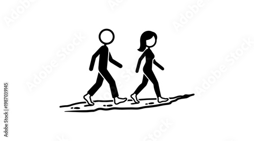Minimalist Stick Figure Couple Walking Together