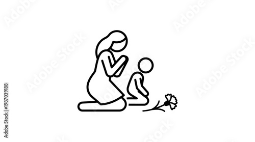 Mother And Child Praying Over Flower
