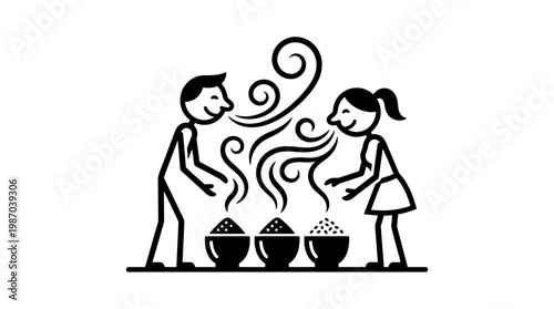 People Enjoying Aromas of Spices in Bowls