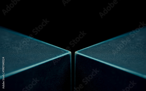 Abstract Close-up of Two Dark Teal Cubes with Sharp Minimalist Edges