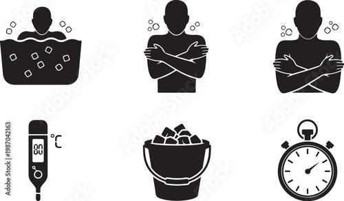 Silhouette icons for bathing and temperature control