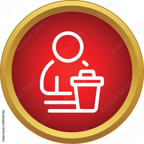 Person icon disposing of waste into a trash can, depicting removal and clean up