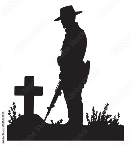Soldier Standing by Grave Silhouette