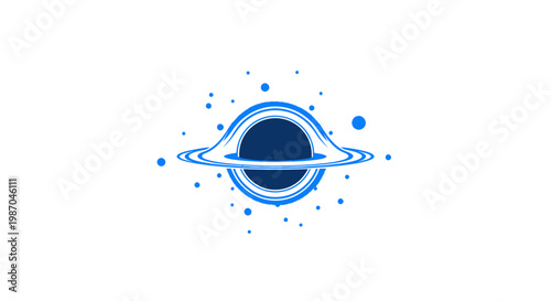 Abstract Black Hole Illustration with Blue Ring and Stars