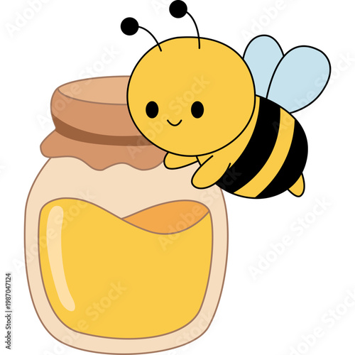 Cute Cartoon Bee and Honey Jar Illustration