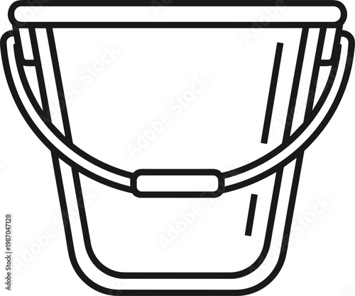 bucket icon, cleaning container illustration, minimal line design, household tool symbol, water bucket concept, simple flat vector graphic, utility object outline style