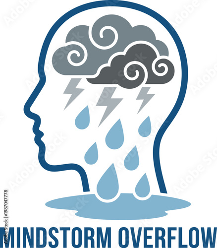 Stress Overload Brain Storm Illustration | Mental Health Anxiety Concept for Editorial Design