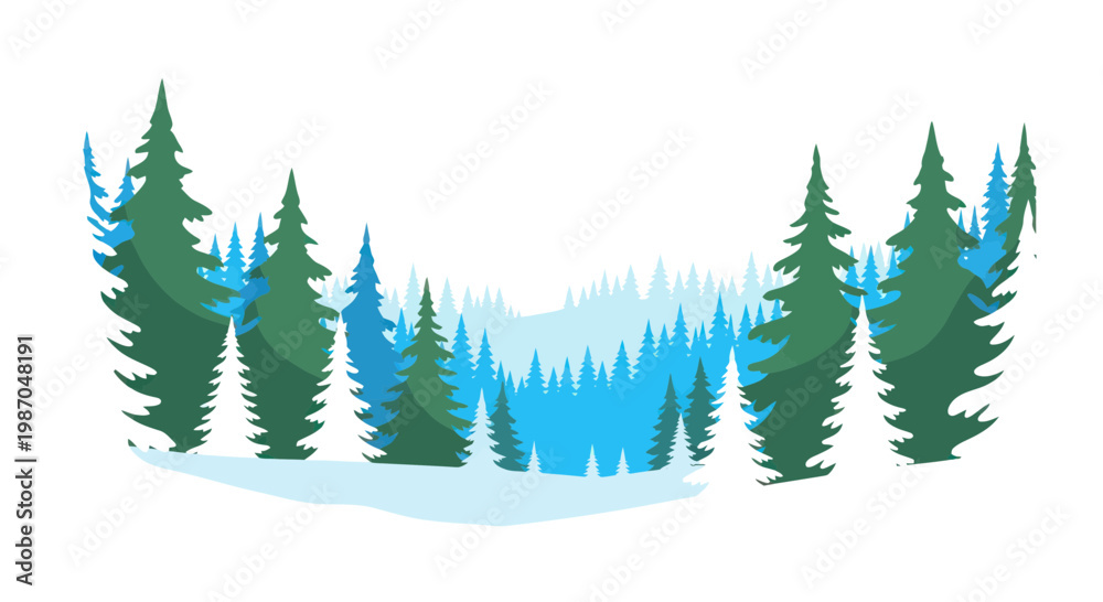Obraz premium Winter Forest Landscape with Evergreen Trees and Snow