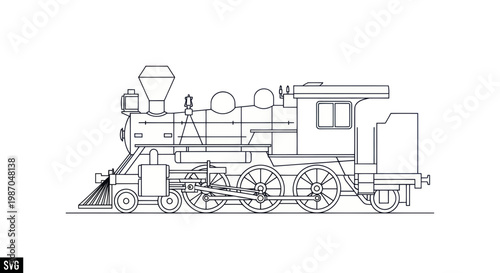 Vintage Steam Locomotive Outline Drawing - Classic Train Vector