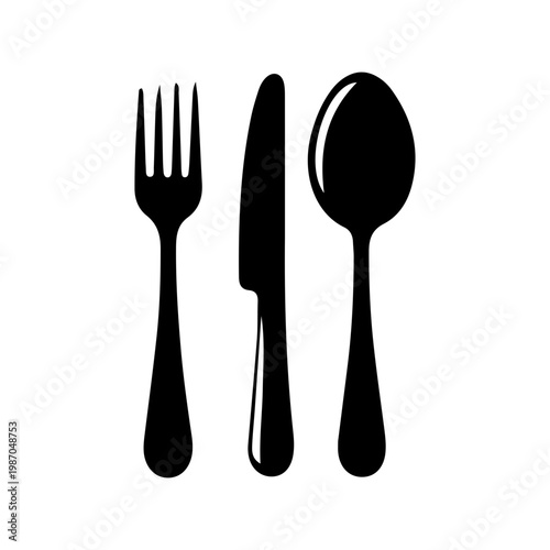 Cutlery Icon Set Fork Knife Spoon Silhouette Illustration