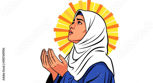 Muslim Woman Praying in Hijab.