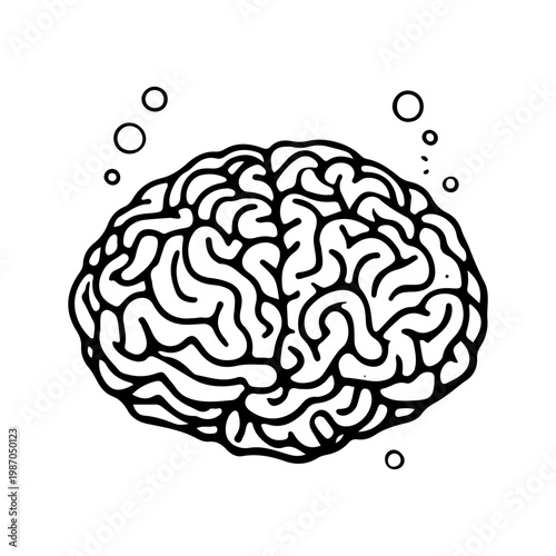 Human brain line art illustration on white background