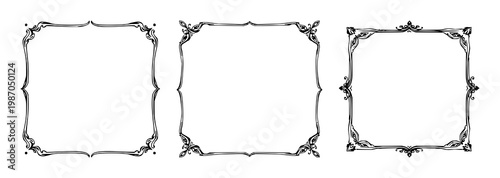 Vintage frame set with detailed black line drawing on white background featuring ornate, vintage, decorative with illustration and line art