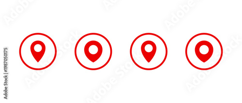 Location pin icon in red circular outline. Map marker navigation symbol. GPS navigation sign