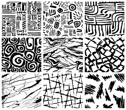 Background set abstact texture black pattern.