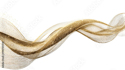 A golden and silver wave of particles on a black background on transparent background