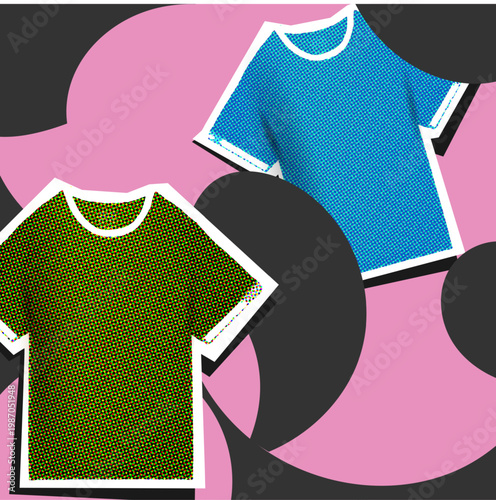 T-shirt halftone grunge texture collage element,vintage pop art paper cutout sticker