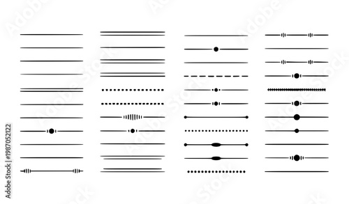 Simple text divider lines vector set with minimal horizontal separators dotted dashed and double line design