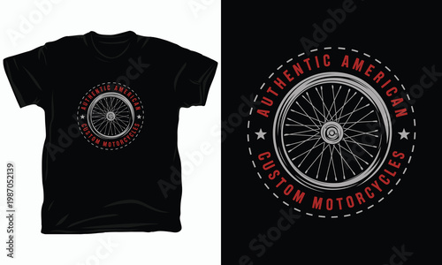 Authentic american custom motorcycles wheel with wire spokes symbol.