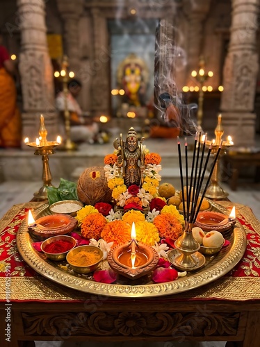 Parshuram Jayanti ceremony with flowers and candles in a temple