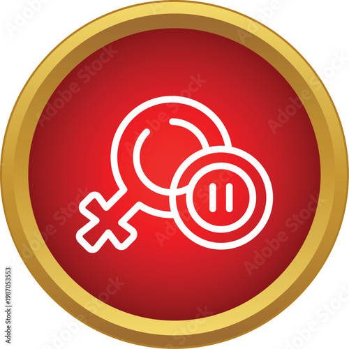 Female gender symbol with a pause icon representing the concept of menopause on a red background