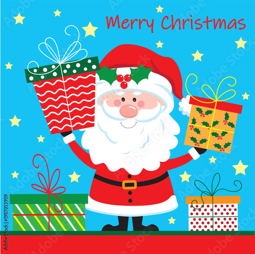 christmas card, gift bag or box design with cute santa 