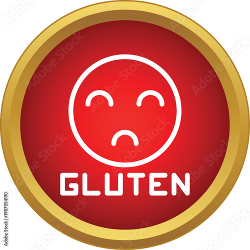 Red circular badge displaying a sad face with the word gluten indicating allergy