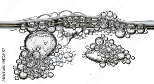 A closeup view of clear bubbles floating on water surface isolated on transparent background