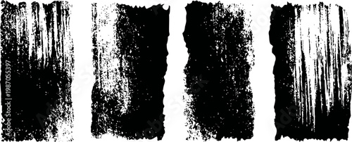 grunge black brush stroke textures distressed rough paint marks and splatters set