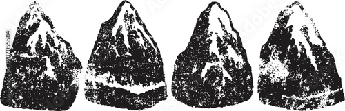 Four dark chocolate kisses arranged in a row with detailed texture and highlights