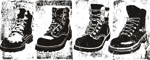 Four vintage men's leather boots, classic heavy duty lace up footwear collection