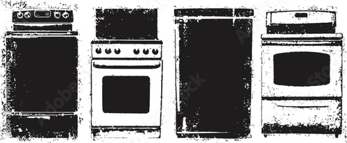 Classic kitchen stoves and ovens silhouette set vintage household appliance collection