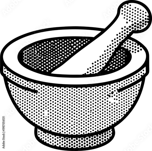 Mortar and pestle illustration traditional kitchen tool for grinding and crushing spices and herbs