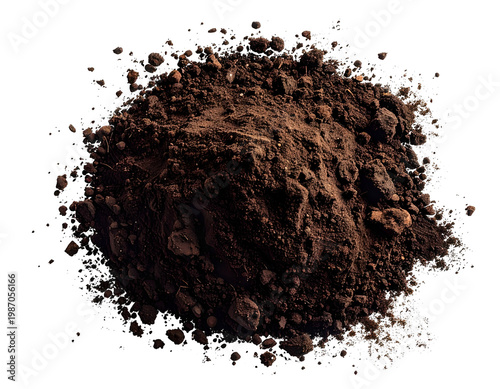Loose dark earthy soil pile, textured and granular