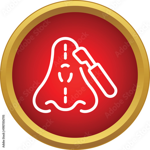 Nose icon with dotted lines indicating surgery and a scalpel, representing a rhinoplasty