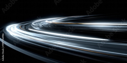 Smooth, futuristic light trails curve across a dark background.