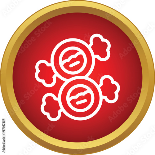 Wrapped candies representing sweets or treats on a round red button