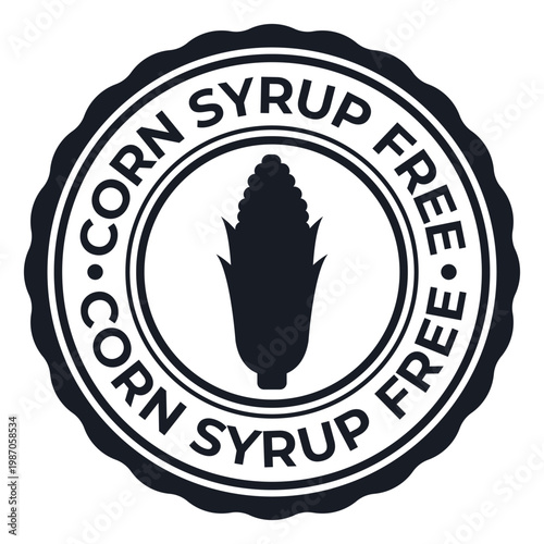Black and White Corn Syrup Free isolated rubber stamp, sticker, label with Corn icon vector illustration