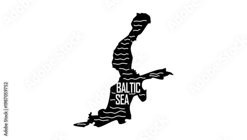 Baltic Sea Outline Map, black isolated silhouette