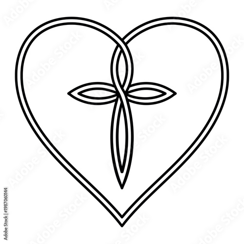 Religious heart cross outline symbolizing faith, love, spirituality unity