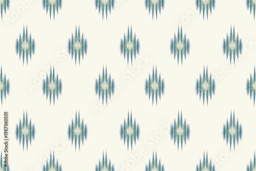 Obraz na płótnie A clean and refreshing Ikat textile design featuring singular diamond motifs in shades of ocean blue, navy, and mint green
