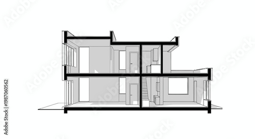 Architectural Sectional View of Modern Two Story House Design