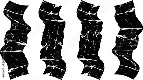 grunge black torn paper edges with cracked texture distressed vintage ripped design elements and rough worn effect on white background