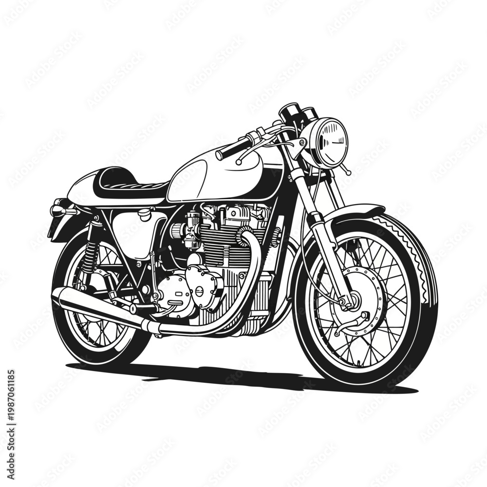 Obraz premium Vintage Cafe Racer Motorcycle Illustration, Classic Sportbike Line Art
