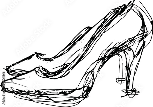 black high heeled shoes sketch fashion footwear drawing, elegant feminine design, stylish classic heels