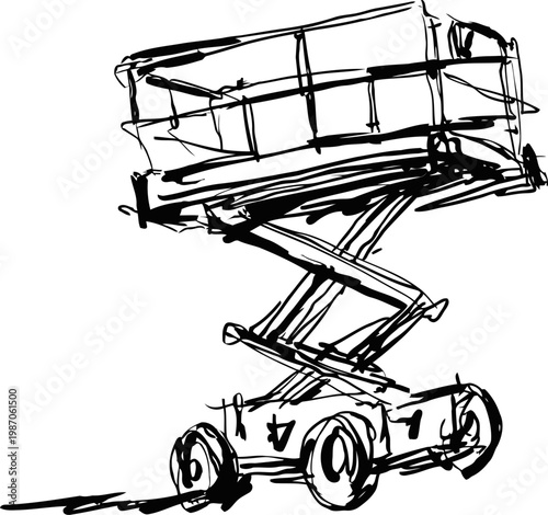 Scissor lift with platform and guardrails elevated for construction and maintenance work
