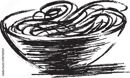 Bowl of noodles with sauce hand drawn sketch of pasta food dinner concept illustration