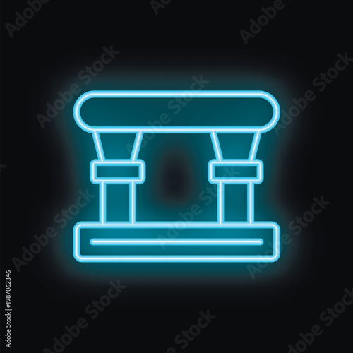 Blue neon icon of a pommel horse, a piece of artistic gymnastics equipment