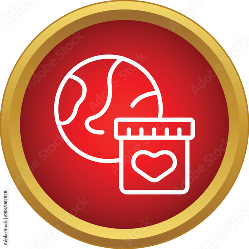 Earth icon beside a donation box with a heart symbol, signifying worldwide giving and humanitarian aid